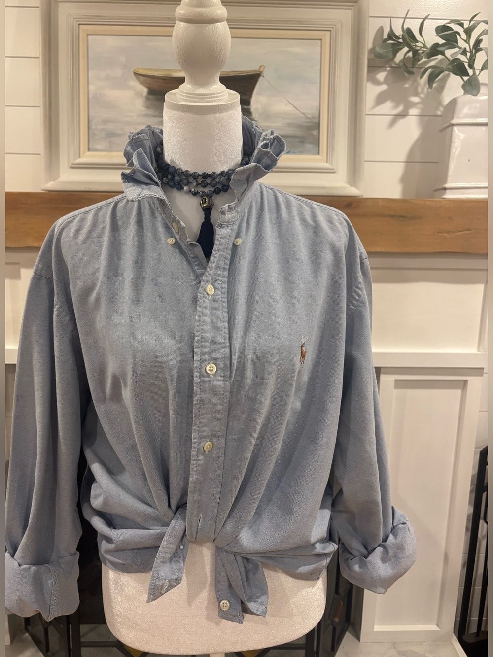 Ralph Lauren Custom-made up cycled ruffle shirt classic blue polo